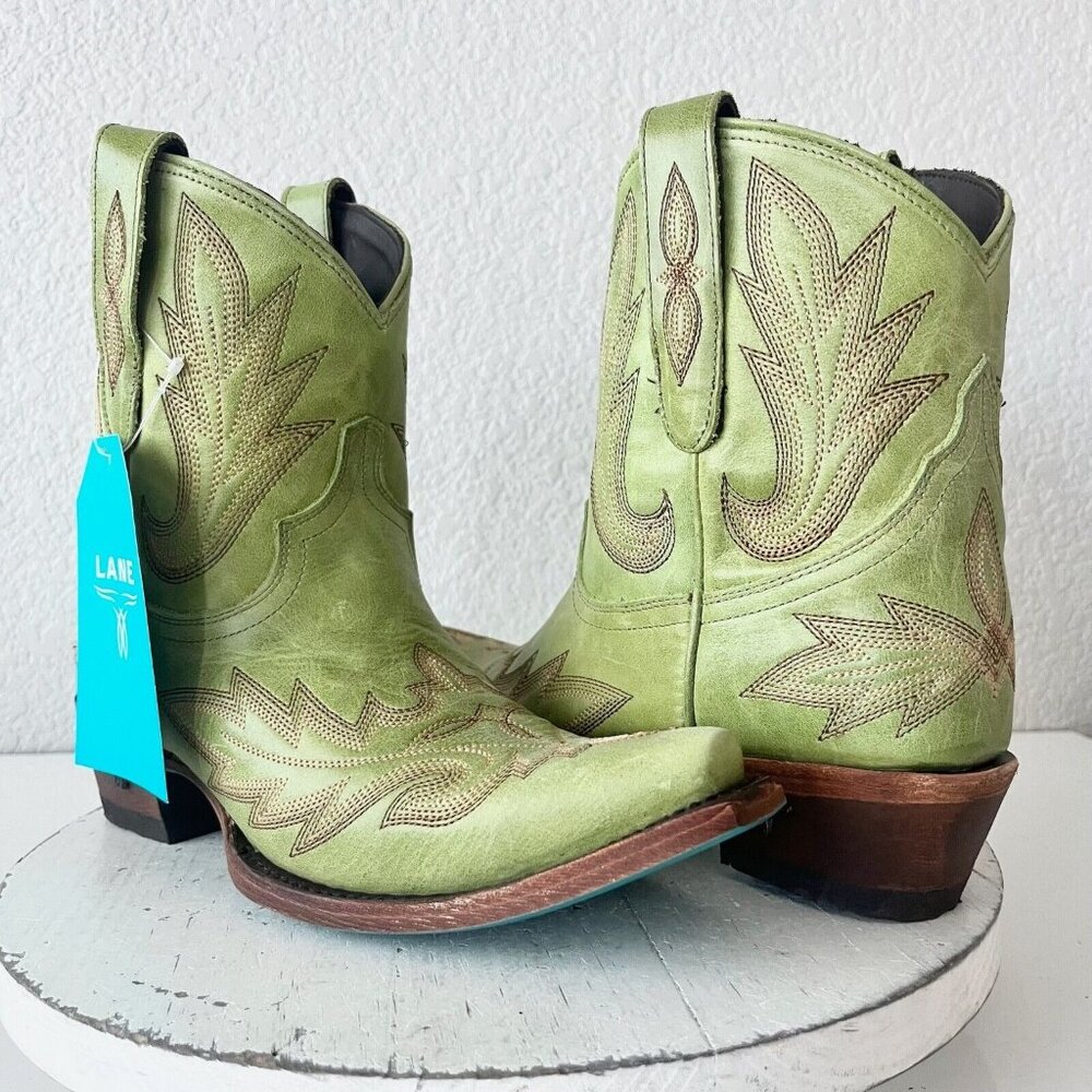 Lane LEXINGTON Green Leather Western Ankle Boots